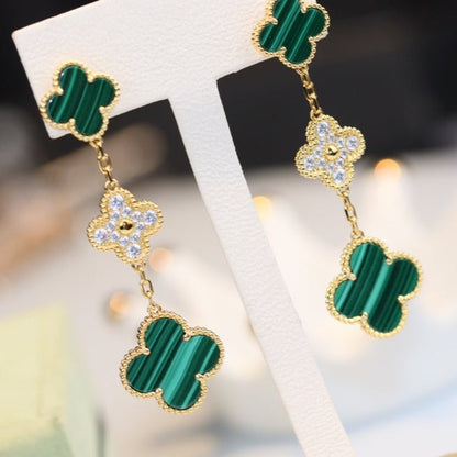 [Eterna Jewels]CLOVER EARRINGS GOLD MALACHITE DIAMOND 3 MOTIF