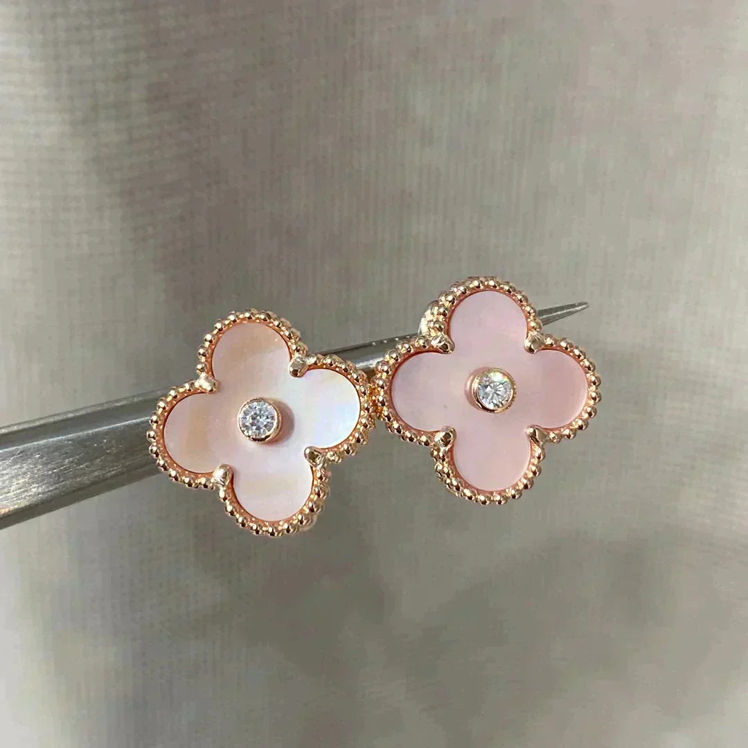 [Eterna Jewels]CLOVER MEDIUM 1 MOTIFS  PINK MOP DIAMOND EARRINGS