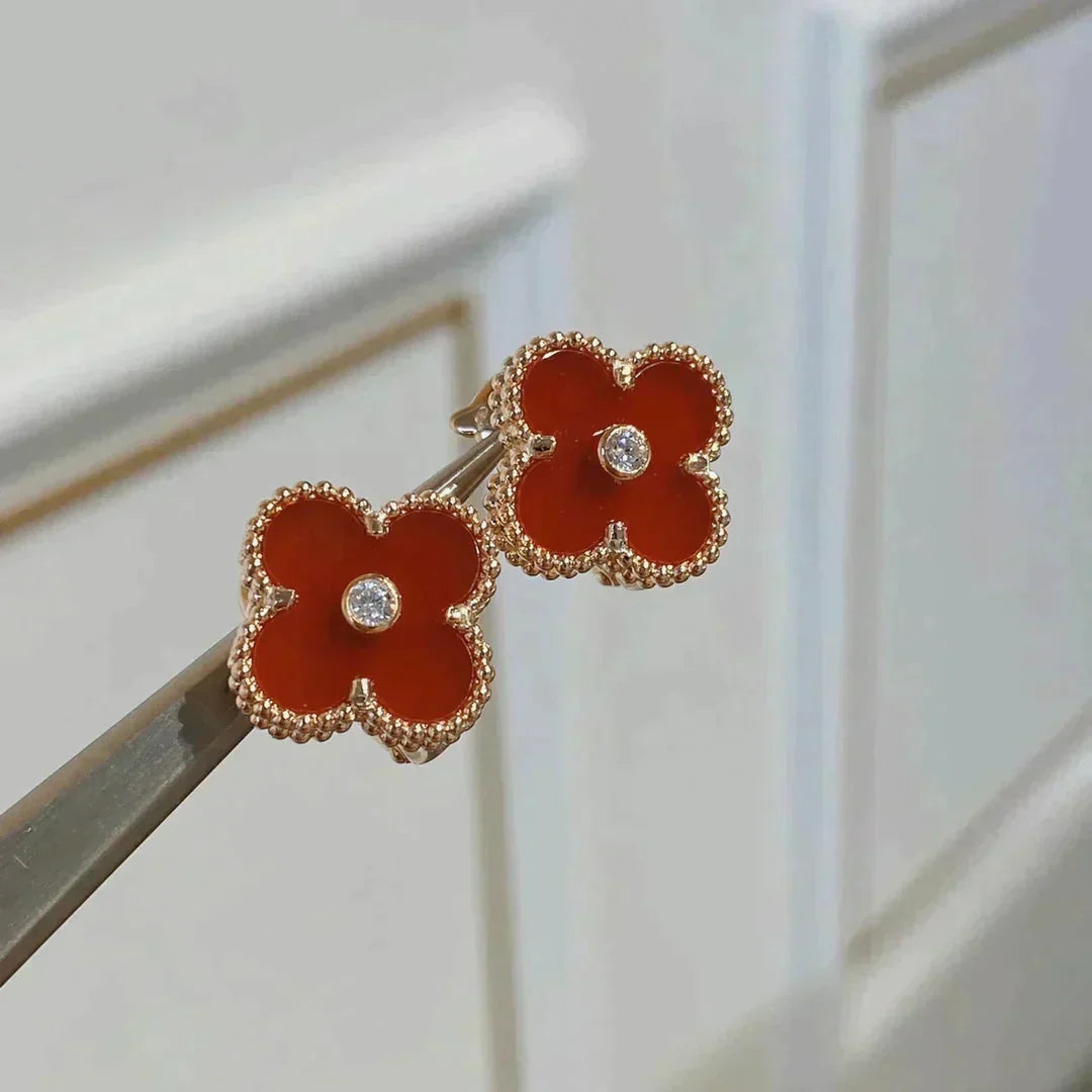 [Eterna Jewels]CLOVER MEDIUM 1 MOTIFS CARNELIAN  DIAMOND earrings