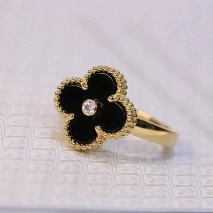 [Eterna Jewels]CLOVER ONYX RING GOLD DIAMOND