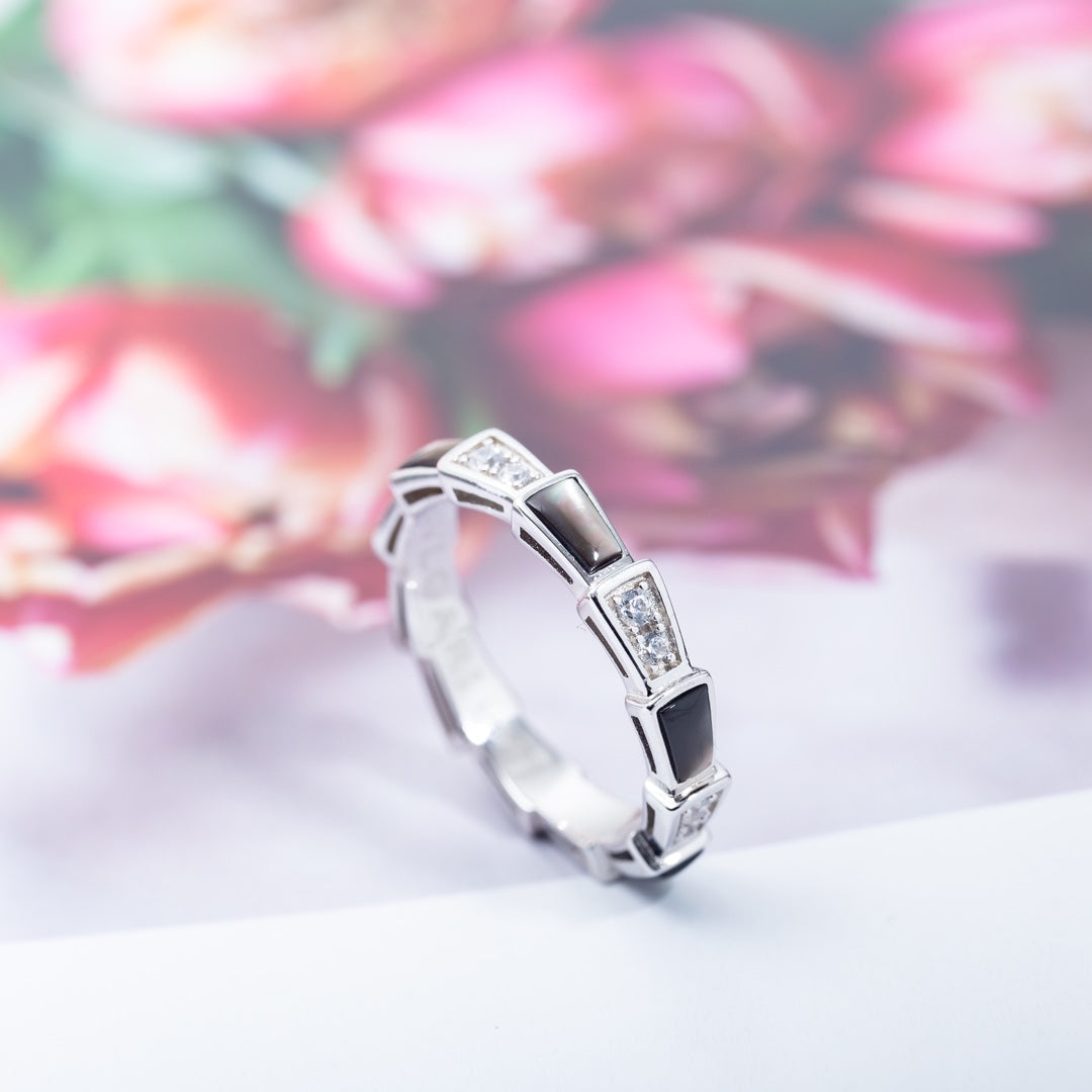 [Eterna Jewels]SERPENTI RING SILVER  DIAMOND BLACK MOP 3MM