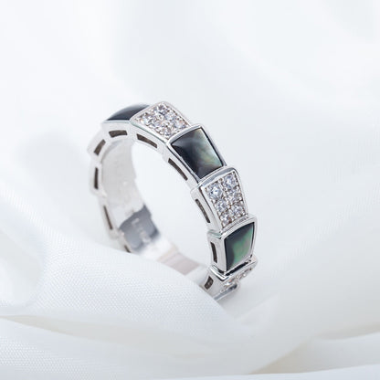 [Eterna Jewels]SERPENTI RING SILVER DIAMOND BLACK MOP 4MM