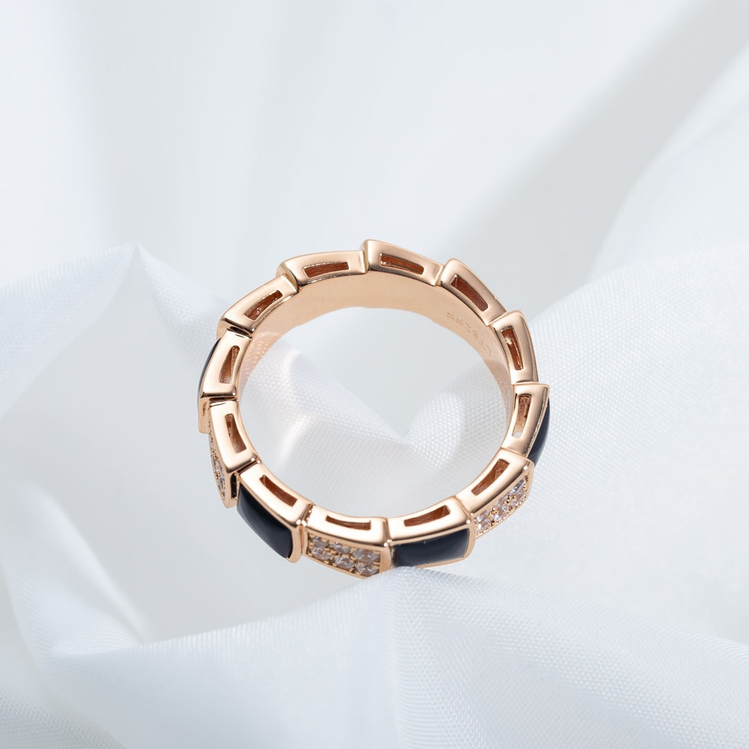 [Eterna Jewels]SERPENTI RING PINK GOLD BLACK MOP DIAMOND PAVED 4MM