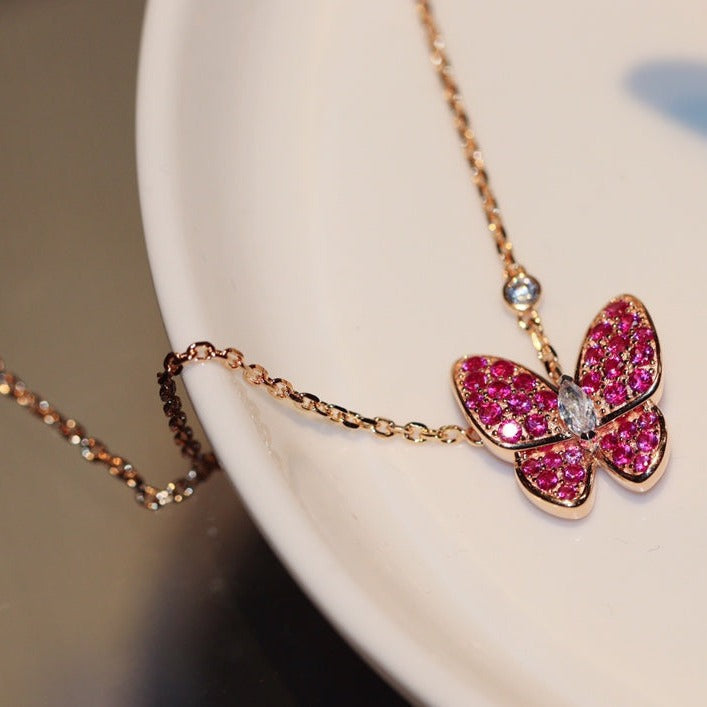 [Eterna Jewels]BUTTERFLY RED DIAMOND ROSE GOLD NECKLACE