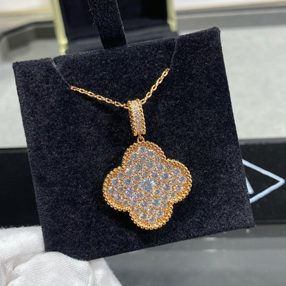 [Eterna Jewels]CLOVER 25MM LARGE PEDANT DIAMOND PAVED LONG NECKLACE