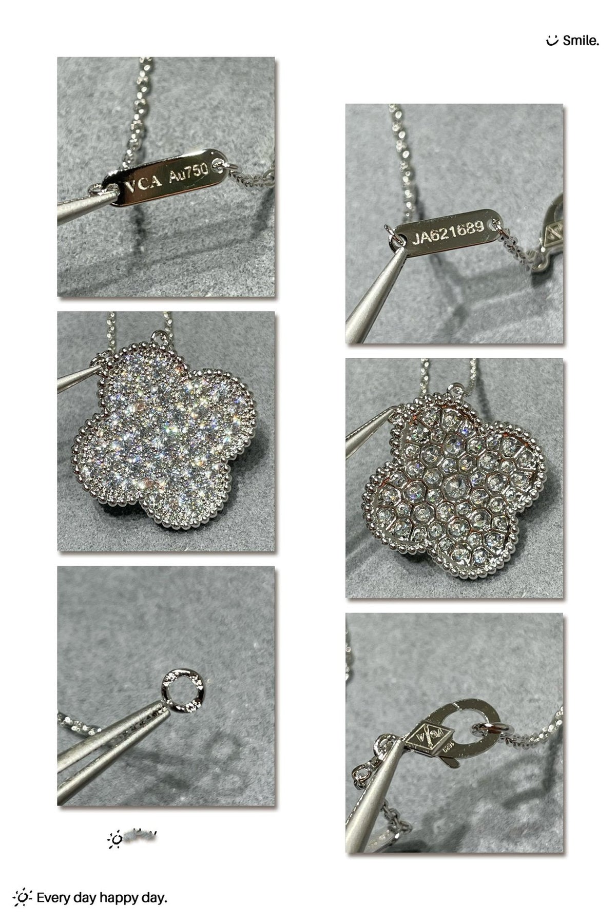 [Eterna Jewels]CLOVER 25MM LARGE PENDANT DIAMOND PAVED SILVER NECKLACE