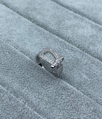 [Eterna Jewels]Wide Hoof-Shaped Diamond-Studded Ring