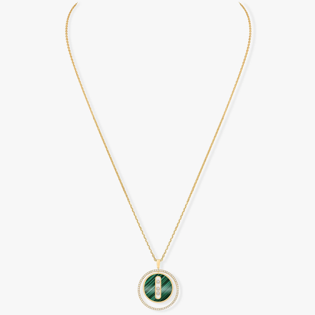 [Eterna Jewels]LUCKY MOVE 3 DIAMOND MALACHITE GOLD DIAMOND NECKLACE