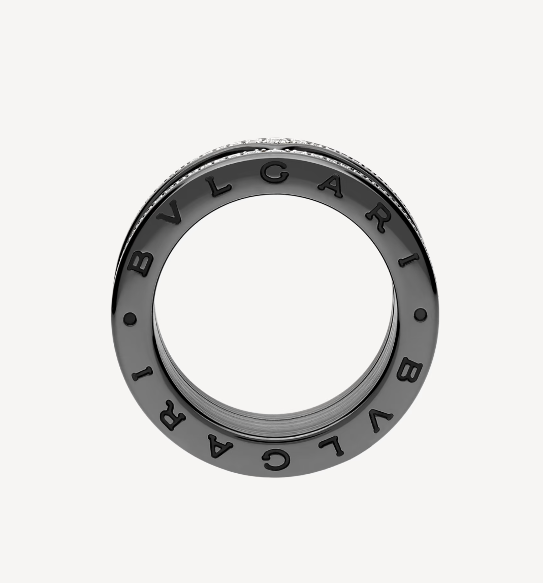 [Eterna Jewels]ZERO 1 ROCK FOUR-BAND BLACK CERAMIC WITH STUDDED SPIRAL AND PAVED DIAMONDS RING