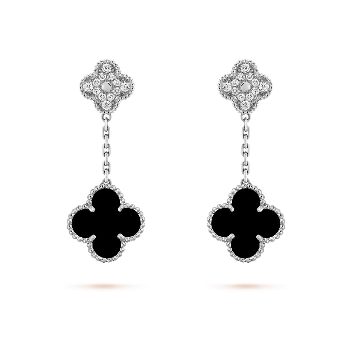 [Eterna Jewels]CLOVER 2 MOTIFS  DIAMOND ONYX EARRINGS SILVER