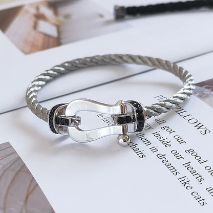 [Eterna Jewels]FORCE LARGE HORSESHOE BLACK DIAMOND BRACELET SILVER