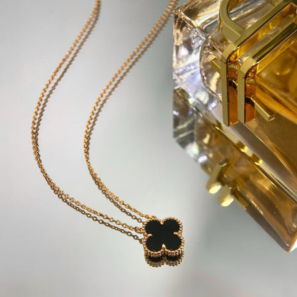 [Eterna Jewels]CLOVER 15MM BLACK ONYX SINGLE FLOWER NECKLACE