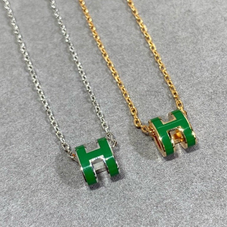 [Eterna Jewels]POP H GREEN NECKLACE SILVER AND GOLD