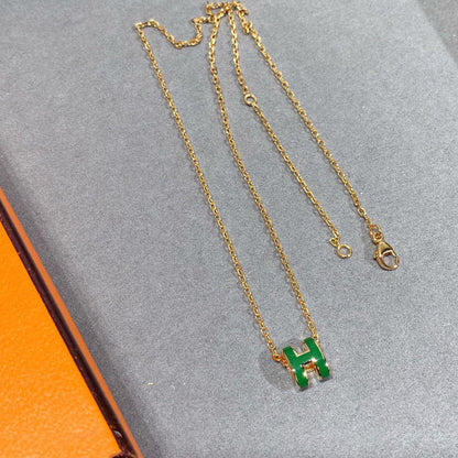 [Eterna Jewels]POP H GREEN NECKLACE SILVER AND GOLD