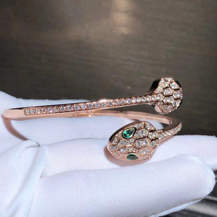 [Eterna Jewels]SERPENTI BRACELET PINK GOLD MALACHITE DIAMOND DOUBLE SNAKE