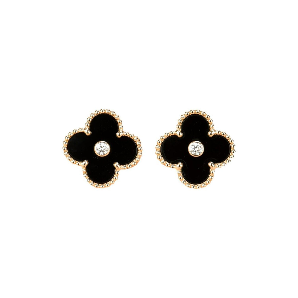 [Eterna Jewels]CLOVER MEDIUM 1 MOTIFS ONYX DIAMOND EARRINGS