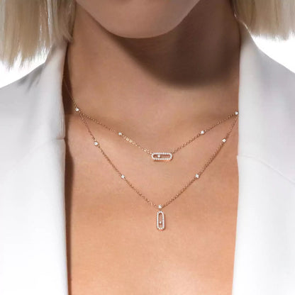 [Eterna Jewels]2 Rows Rose Gold Diamond Pave_ Necklace Move Uno