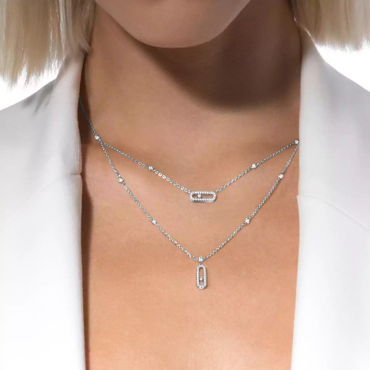 [Eterna Jewels]2 Rows Rose Gold Diamond Pave_ Necklace Move Uno