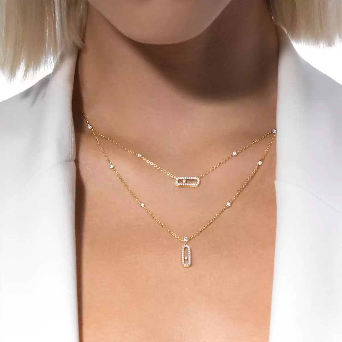 [Eterna Jewels]2 Rows Rose Gold Diamond Pave_ Necklace Move Uno
