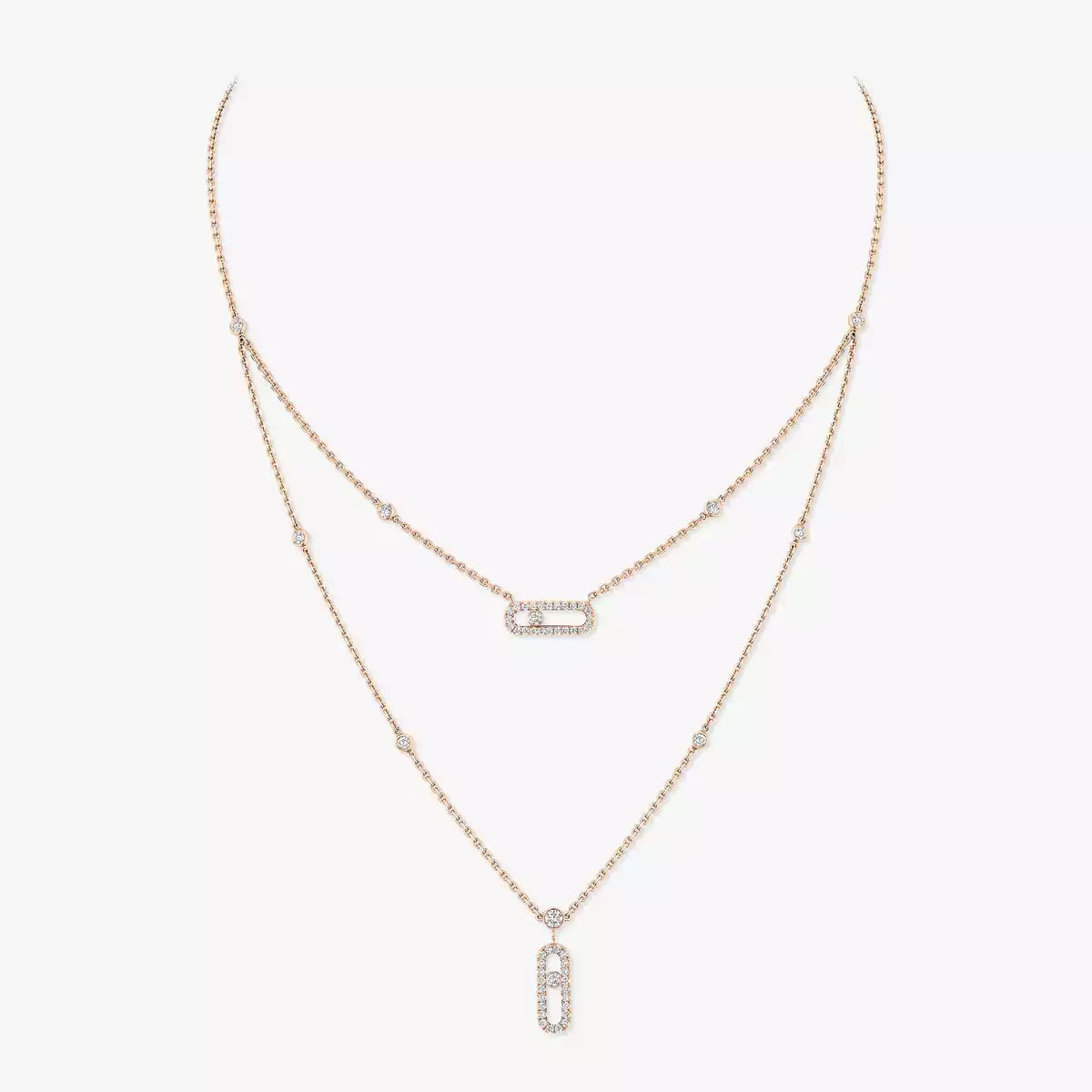 [Eterna Jewels]2 Rows Rose Gold Diamond Pave_ Necklace Move Uno