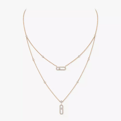 [Eterna Jewels]2 Rows Rose Gold Diamond Pave_ Necklace Move Uno