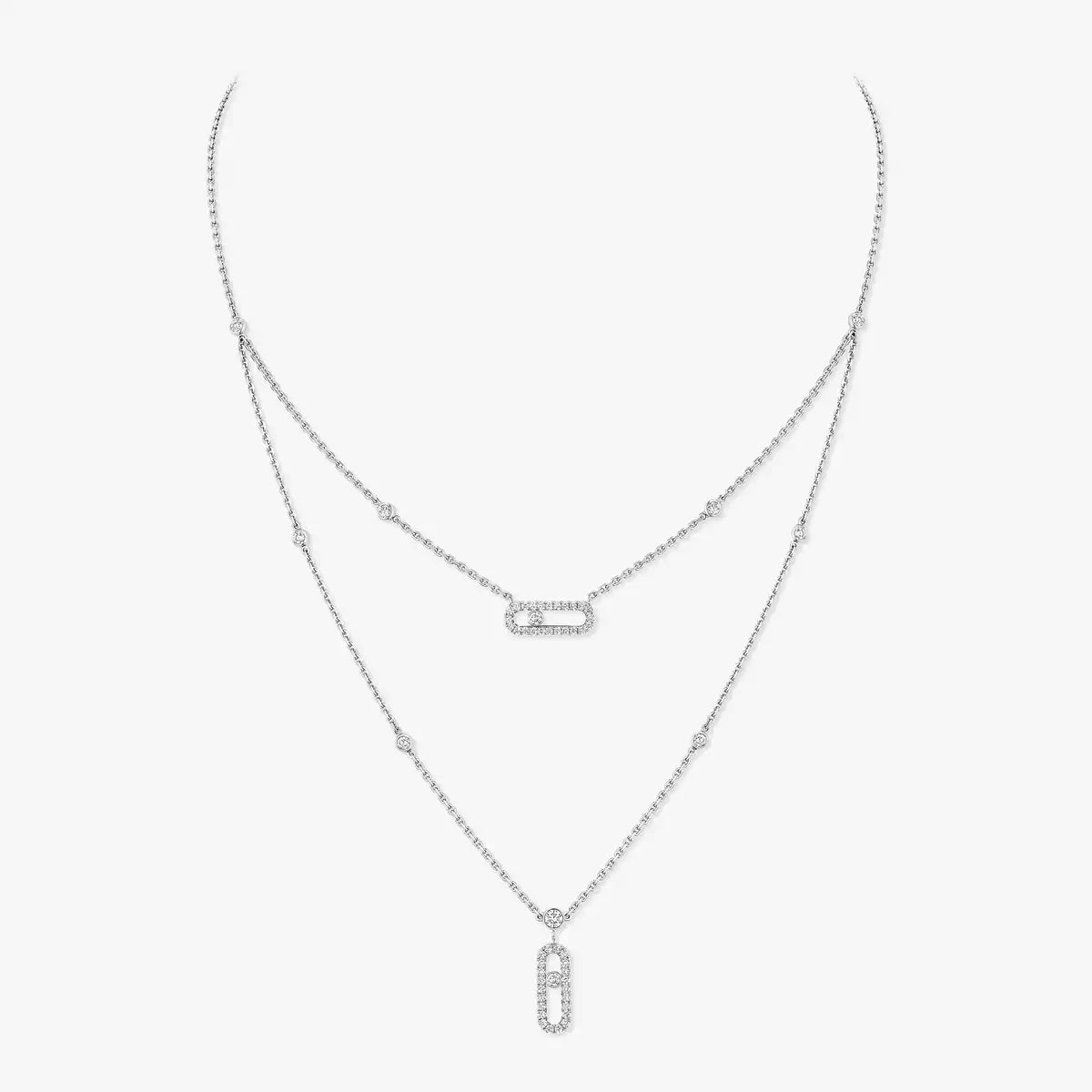 [Eterna Jewels]2 Rows Rose Gold Diamond Pave_ Necklace Move Uno