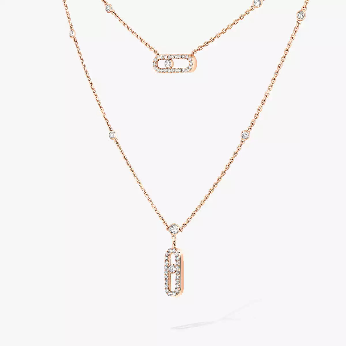 [Eterna Jewels]2 Rows Rose Gold Diamond Pave_ Necklace Move Uno