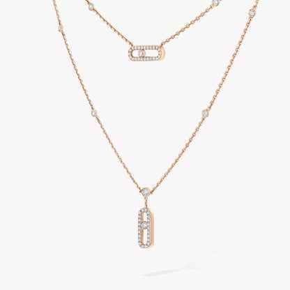 [Eterna Jewels]2 Rows Rose Gold Diamond Pave_ Necklace Move Uno