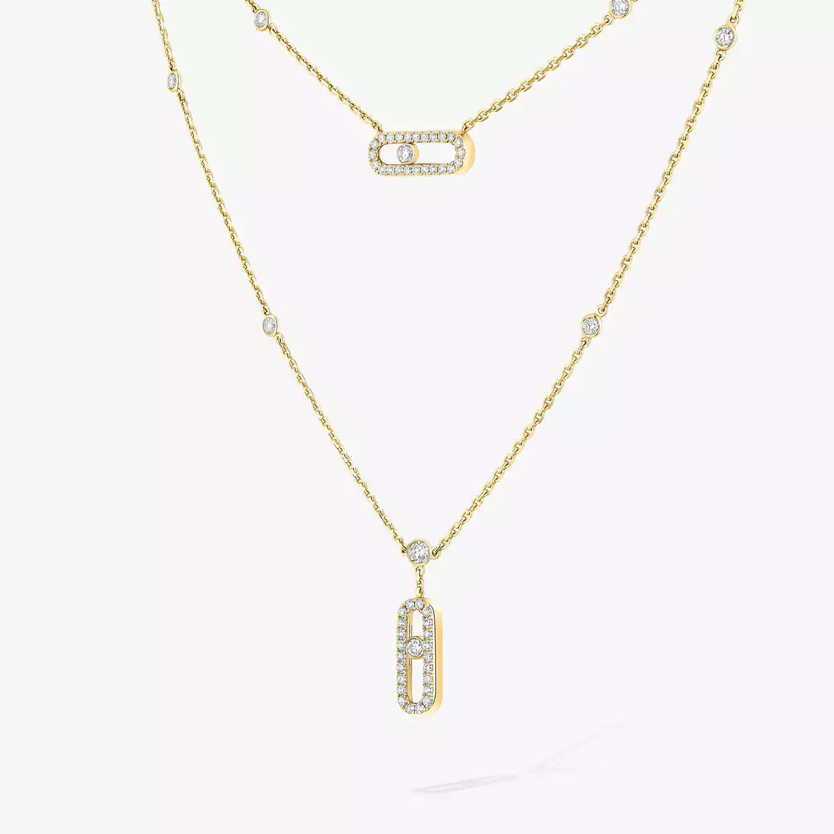 [Eterna Jewels]2 Rows Rose Gold Diamond Pave_ Necklace Move Uno