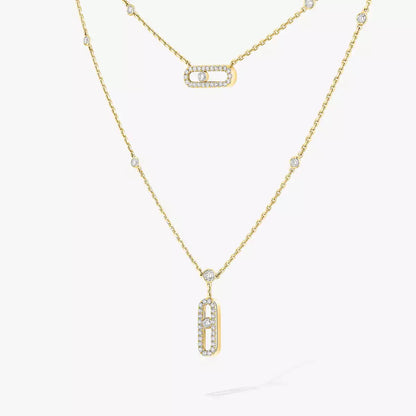 [Eterna Jewels]2 Rows Rose Gold Diamond Pave_ Necklace Move Uno