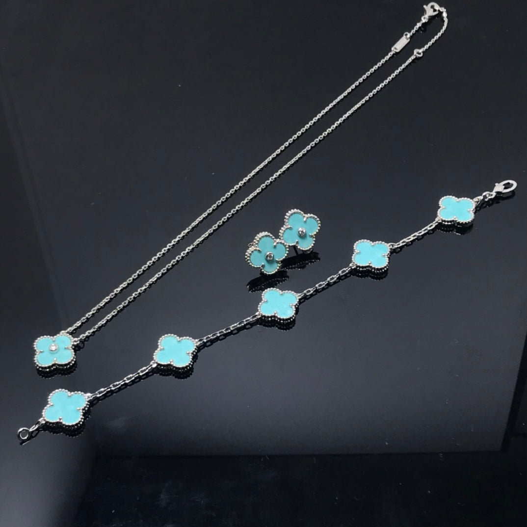 [Eterna Jewels]CLOVER 1 DIAMOND BLUE SKY SILVER EARRINGS